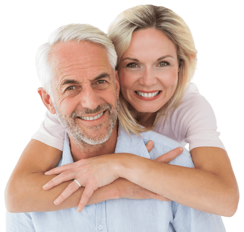 Joyful Middle-aged Couple Embracing Against Transparent Background