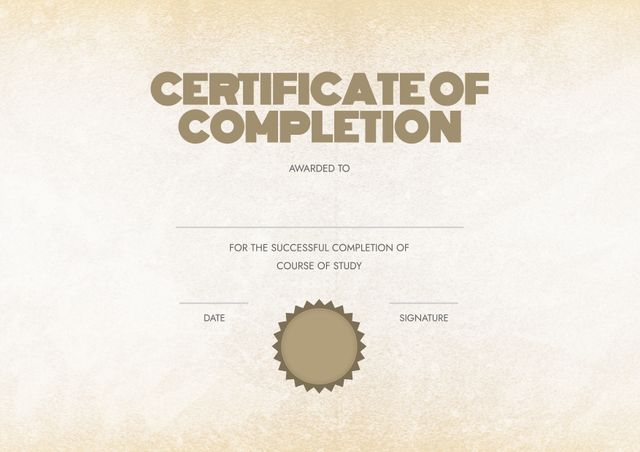 Blank Certificate of Completion Template with Gold Accents - Download Free Stock Templates Pikwizard.com