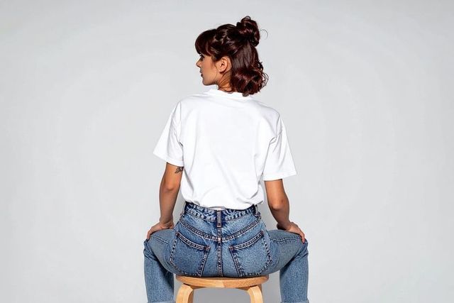 Woman in casual wear on stool in minimalist setting