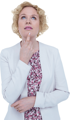 Thoughtful caucasian woman transparent background isolated