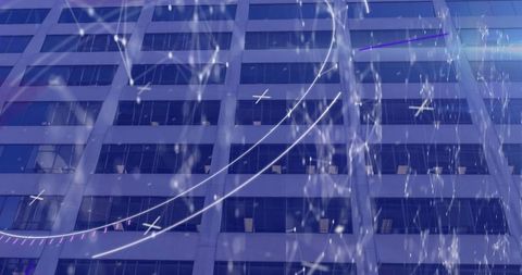 Digital network connections overlay on modern building