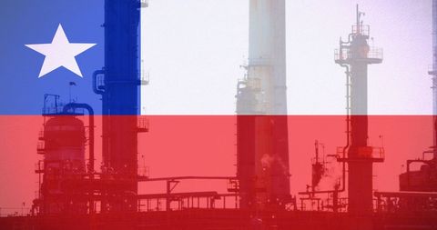 Chilean Flag Superimposed on Industrial Factory Scene