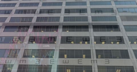 Business Office Building with Financial Graph Overlay Symbolizing Market Analysis