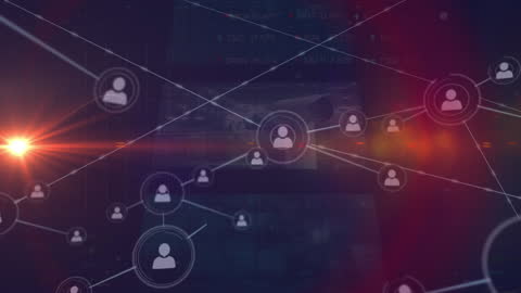 Digital Network Connections with Profile Icons and Abstract Lights