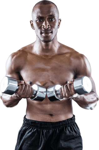 Transparent Fit Athlete with Dumbbells Confident Pose