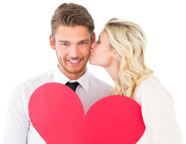 Transparent backdrop of loving couple holding red heart and kissing - Download Free Stock Videos Pikwizard.com