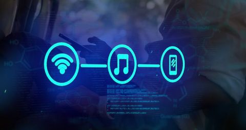 Digital Connectivity Concept with Tech Symbols and Smartphone Use - Download Free Stock Images Pikwizard.com