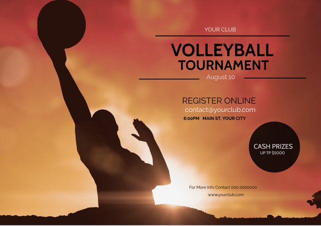 Sunset Volleyball Tournament Flyer with Silhouette Background - Download Free Stock Templates Pikwizard.com