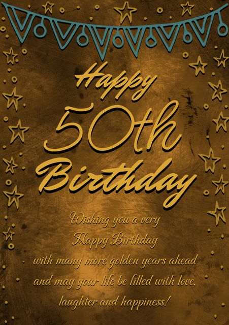 50th Birthday Celebration Card with Golden Letters on Brown Background - Download Free Stock Templates Pikwizard.com