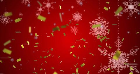 Festive Snowflakes and Confetti on Red Holiday Background - Download Free Stock Images Pikwizard.com