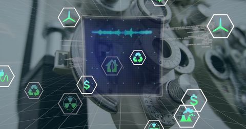 Futuristic data network connections with environmental icons