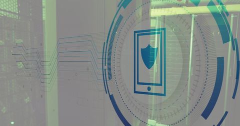 smartphone security interface over digital data in server room - Download Free Stock Images Pikwizard.com
