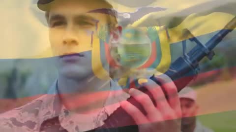 Soldier Holding Rifle with Ecuadorian Flag Overlay Symbolizing Patriotism