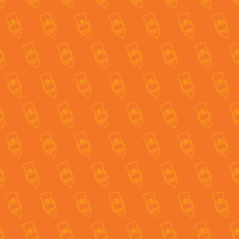 Seamless transparent pattern of leprechaun heads on orange background