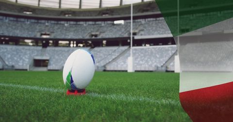Rugby Ball on Field with Italian Flag Overlay - Download Free Stock Images Pikwizard.com