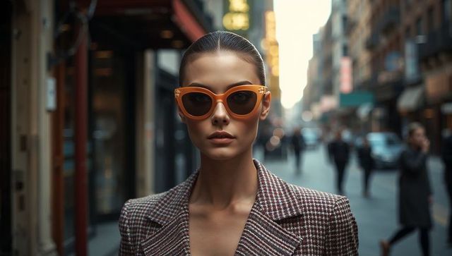 Model Wearing Trendy Oversized Orange Sunglasses on Urban Street