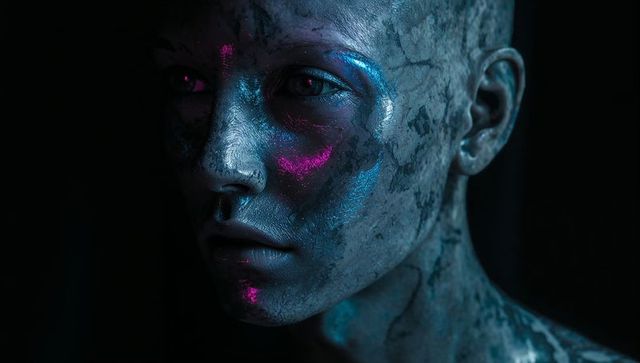 Futuristic Artistic Female Face with Neon Highlights