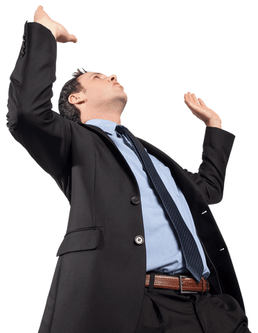 Businessman Raising Arms in Victory on Transparent Background