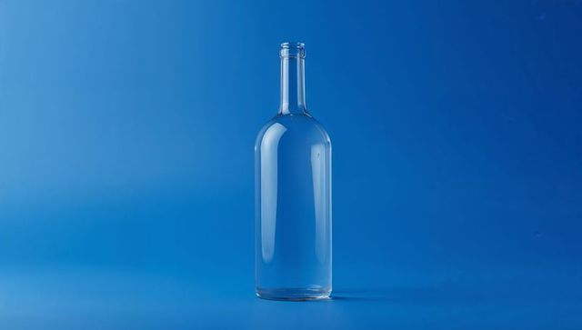 Transparent Glass Bottle on Seamless Gradient Blue Background