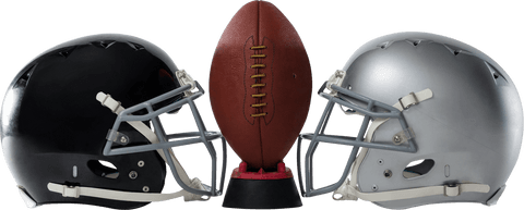 Transparent football helmets with rugby ball centrepiece