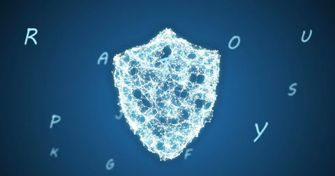 Digital Security Shield with Floating Letters on Blue Background - Download Free Stock Images Pikwizard.com