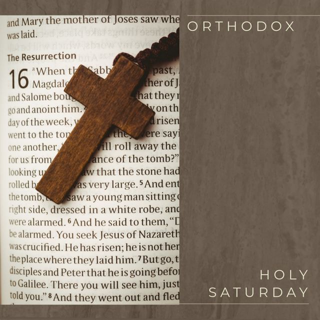 Orthodox Holy Saturday Concept with Bible and Wooden Rosary Cross - Download Free Stock Templates Pikwizard.com