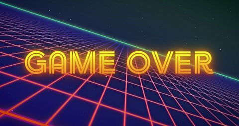 Retro Game Over Screen with Neon Text and Grid