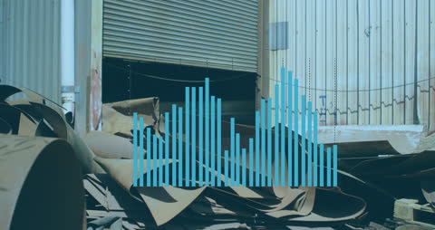 Statistical Data Animation Over Scrap Metal Junkyard