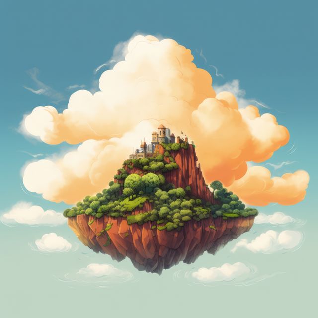 Island in the sky with castle and greenery and clouds, created using generative ai technology - Download Free Stock Photos Pikwizard.com
