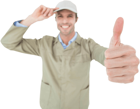 Delivery Man Smiling and Giving Thumbs Up on Transparent Background