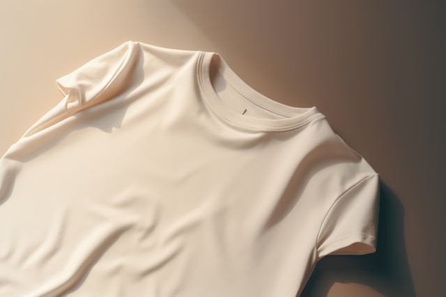 White tshirt with copy space on white background, created using generative ai technology. Clothing, texture, material, digitally generated image.