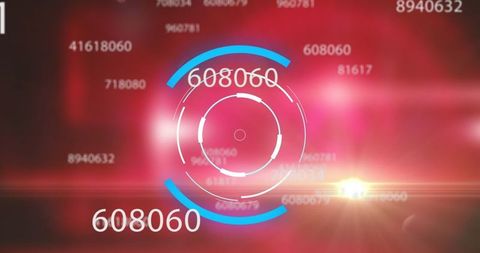 Digital interface with dynamic numbers on red background