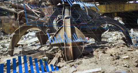 Statistics Animation Over Industrial Machinery on Rubble