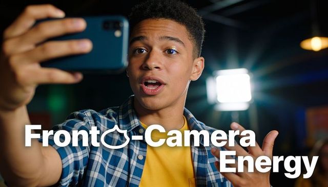 Vlogging teen recording self with smartphone and led backlight - front-camera energy