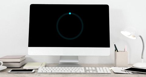 Modern Office Desk with Loading Screen Computer - Download Free Stock Images Pikwizard.com