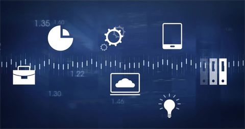 Business Concept Icons with Timeline on Digital Background