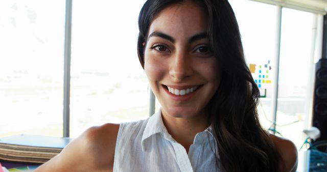 Young Hispanic Woman Smiling Indoors Close-Up Portrait - Download Free Stock Images Pikwizard.com