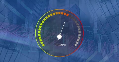 Futuristic Speedometer Display with Urban Cityscape Background - Download Free Stock Images Pikwizard.com