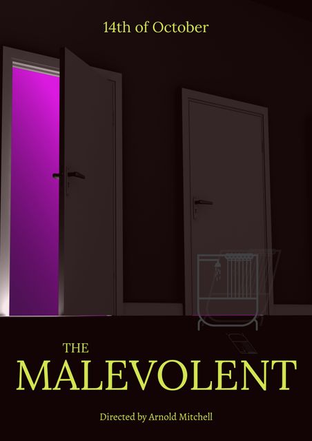 This movie poster features an open door emitting an eerie pink light that instantly sets a suspenseful, chilling tone. Perfect for promoting upcoming thrillers or horror films that are set to release in October. The design evokes curiosity and tension, making it an excellent choice for drawing audiences to mysterious, suspenseful movies. This can be used in advertisements, social media promotions, and movie theater displays to build anticipation and excitement.