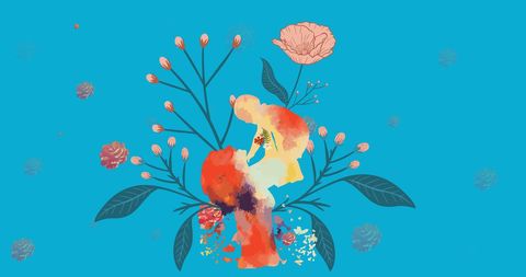 Abstract motherhood and nature fusion on vibrant blue