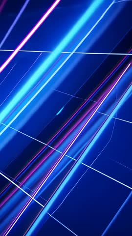 Vertical neon beams moving across tilted grid creating cyan and magenta light trails
