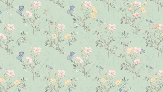 Mint green floral watercolor wallpaper pattern with pastel wildflowers and vintage vibe