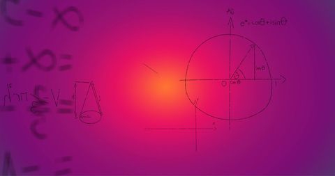 Complex Math and Physics Equations on Pink Gradient Background