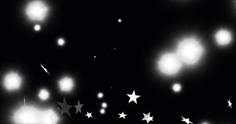 Abstract Monochrome Bokeh with Floating Star Cutouts and Glowing Light Orbs