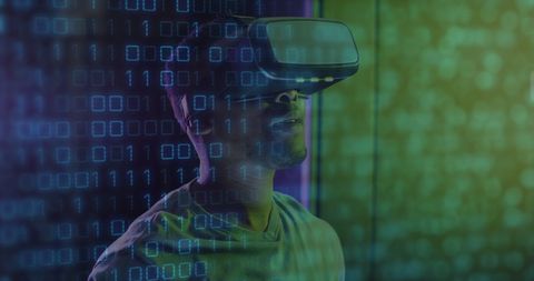 African American Man Using VR Headset in Data Center with Digital Overlay - Download Free Stock Images Pikwizard.com
