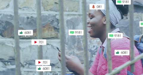 Cheerful Woman Engaging with Smartphone and Social Media Notifications