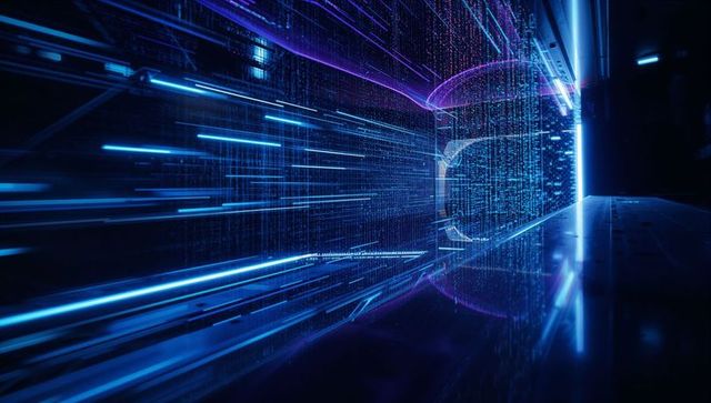 Futuristic Digital Tunnel with Neon Data Streams