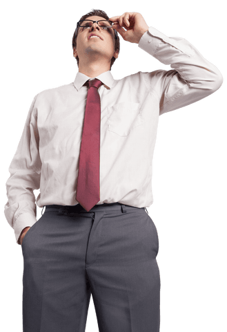 Transparent Thinking Businessman Touching Glasses