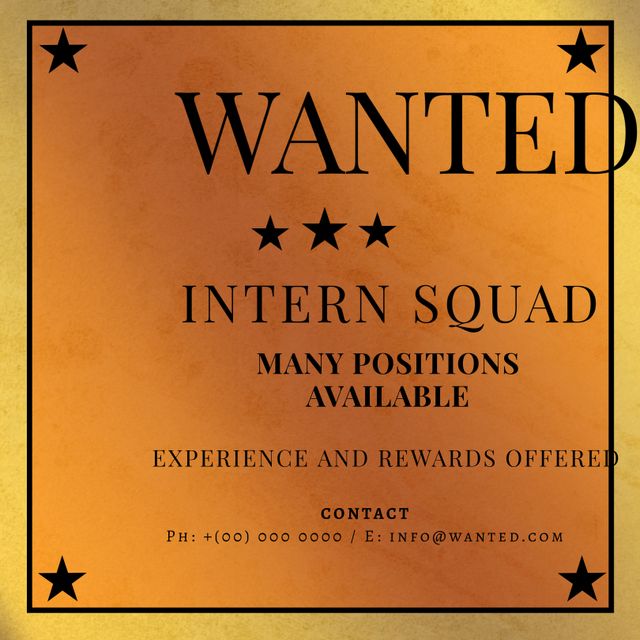 Playful Recruitment Poster for Interns with 'Wanted' Theme - Download Free Stock Templates Pikwizard.com