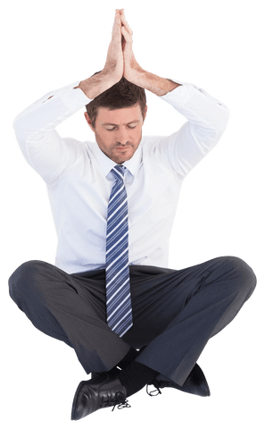 Caucasian Businessman Practicing Yoga Pose Transparent Background